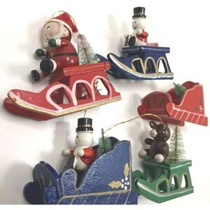 Lot Of 5 Vtg 80's Wooden Christmas Ornament, Santa, Snowman, Nutcracker, Soldier